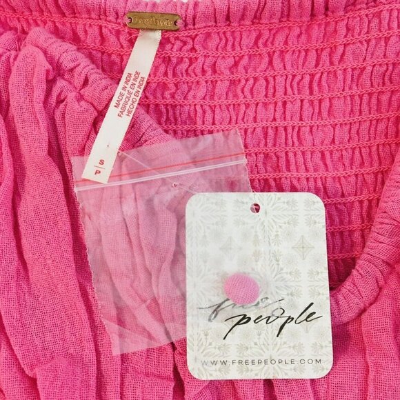 NWT Free People Chloe Top in Aurora Pink Sz XS Sweetheart Neckline Smocked Back - Picture 6 of 7